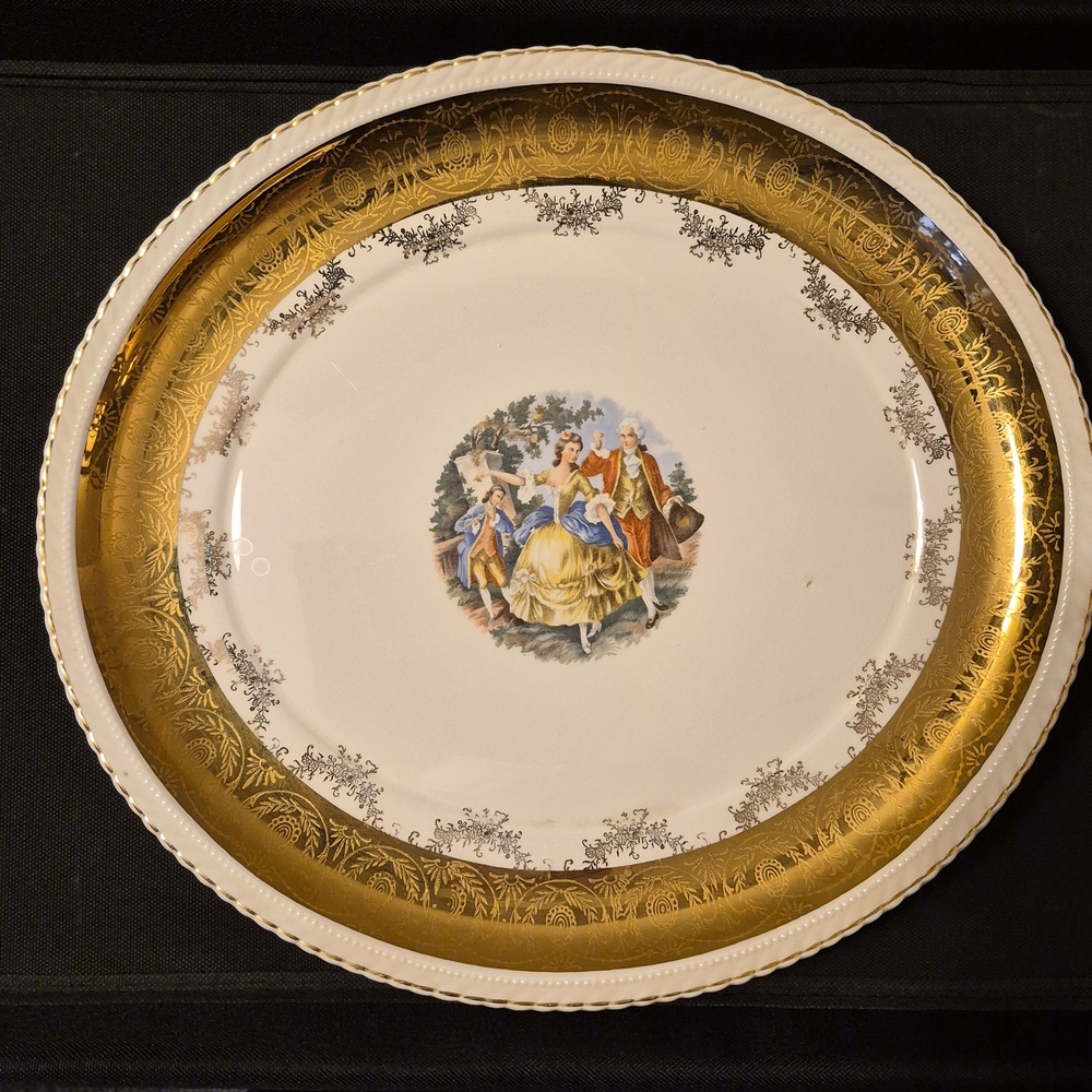 Vintage Atlas 22k Gold and White Decorative Large Platter